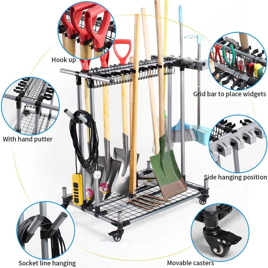 Metal Garden Tool Organizer Large Tool Rack Garage Storage Holder