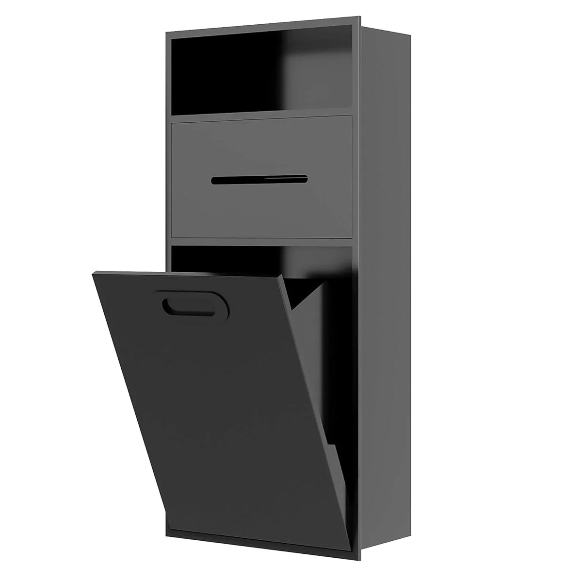 6.2 Gallon Bathroom Trash Can Tilt Out Trash Bin Cabinet, Hidden Trash Can Cabinet Recessed Wall Mounted Stainless Steel with Toilet Paper Holder for Bathroom/Bedroom/Office/Kitchen, Black