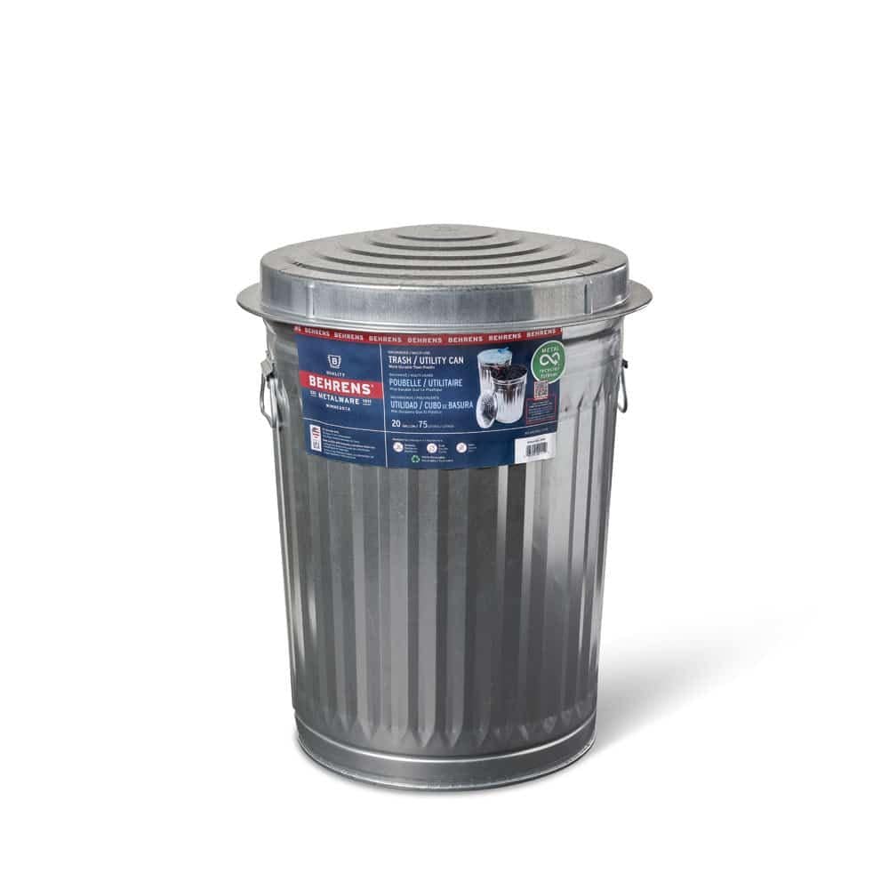 Behrens Galvanized Steel Circular Multi-Purpose Garbage Can, 75-L (19.8 US gal)