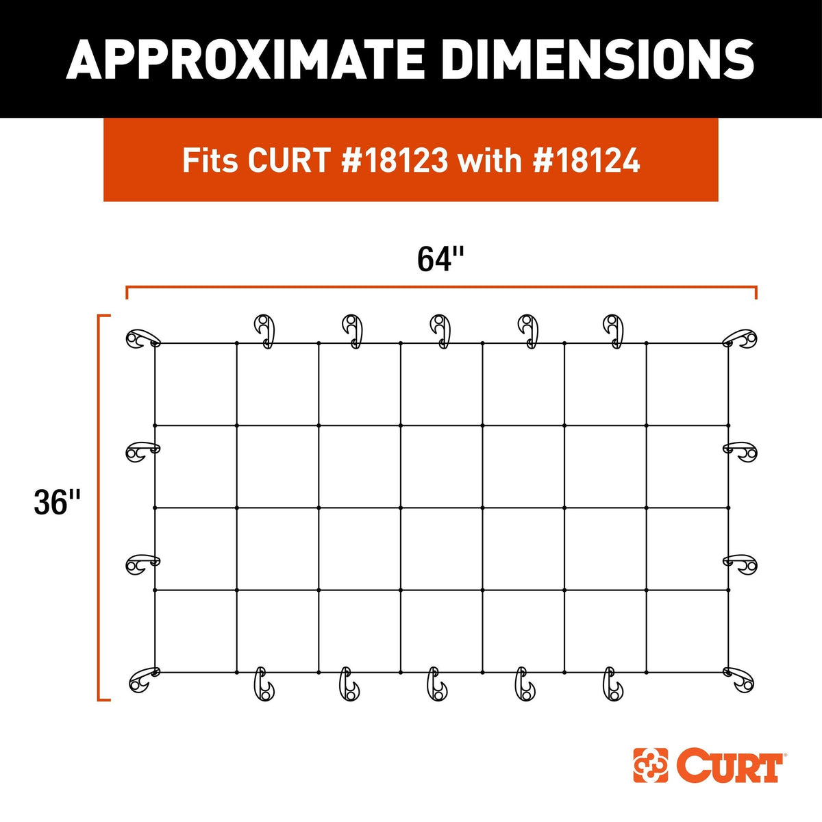CURT 18219 Elastic Cargo Net with Hooks for Extended Roof Basket, 64 x 36-in