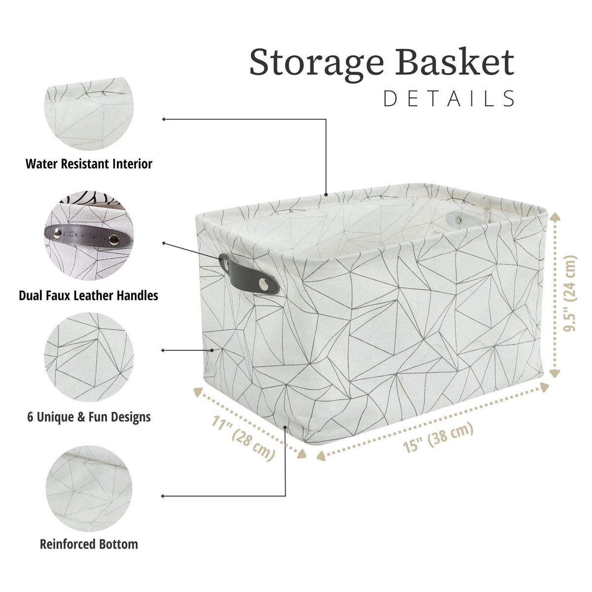 Decomomo Large Water Resistant Storage Bin, 15-in x 11-in x 9.5-in, 6-pk, Black Pattern