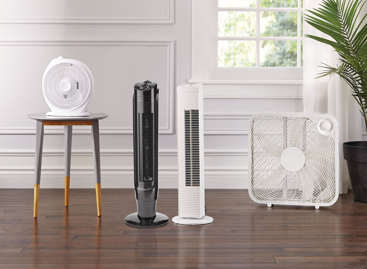 For Living Plastic 5-Blade Portable Box/Floor Fan, 2-Speed, White, 20-in