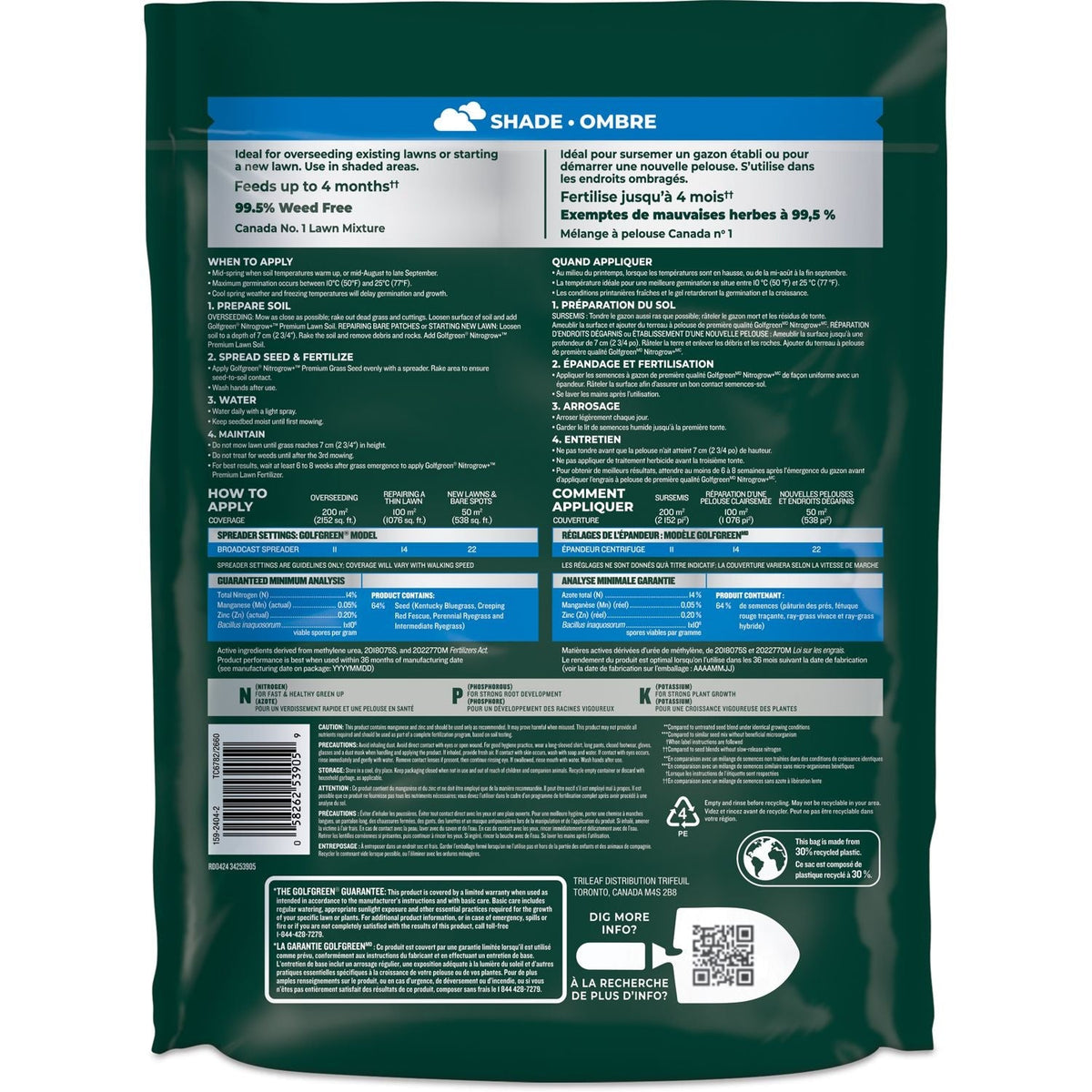 Golfgreen Nitrogrow+ Premium Nitrogen Enriched Shade Grass Seed with Fertilizer, 14-0-0, 1.2kg