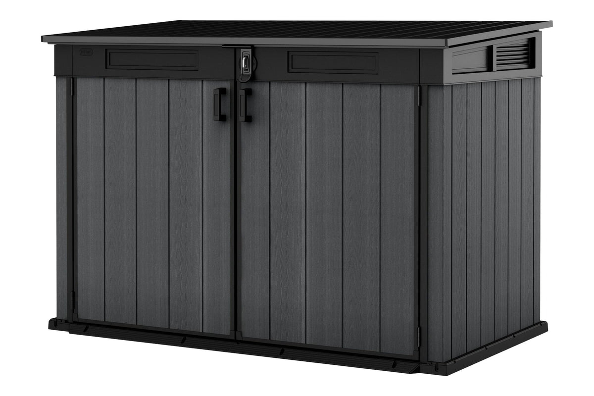 Keter Cortina Mega Horizontal 2-Door Resin Outdoor Storage Shed with Built-In Ventilation & Open Roof/Lid, Grey, 533-Gal