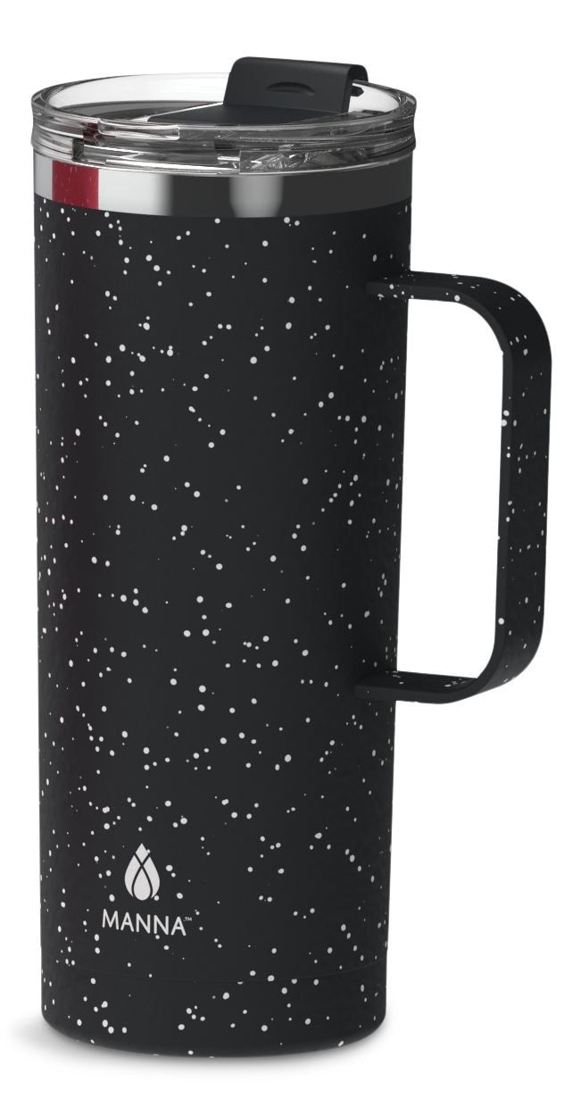 Manna Tahoe Insulated Stainless Steel Mug with Leakproof Lid, Speckled Black, 591-mL