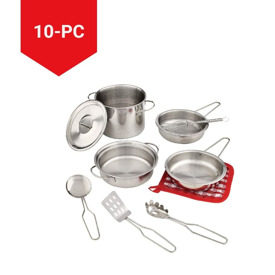 MASTER Chef Toy Kitchen Stainless Steel Cookware Set For Kids, 10 pc, Ages 3+