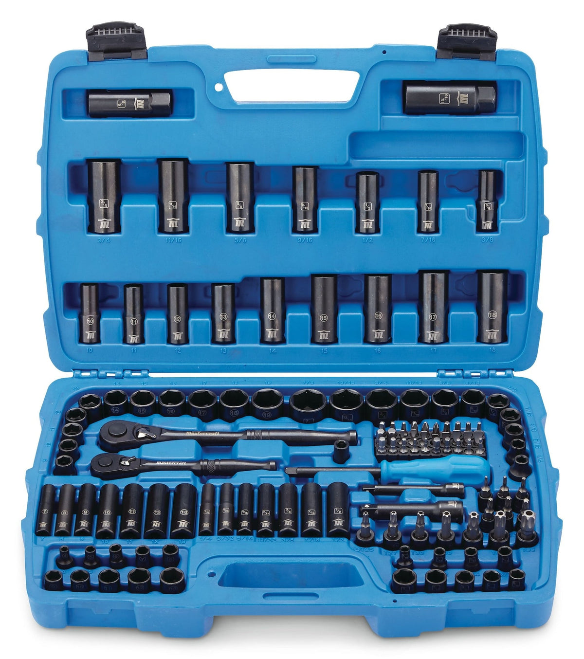 Mastercraft Socket Set, 122-pc, SAE/Metric, CRV, Black Steel Finish