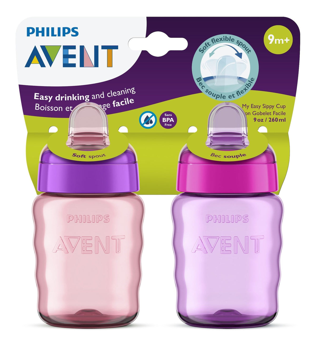 Philips Avent Soft Sippy Cup, Pink/Purple, 2-pk