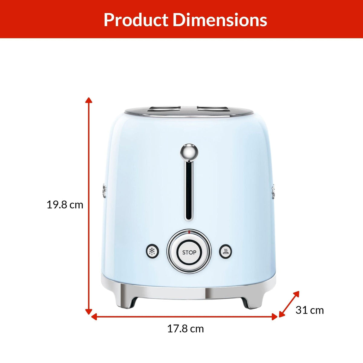 Smeg Retro Style Electric Toaster with Multi-Function Control, Light Blue, 2-Slices