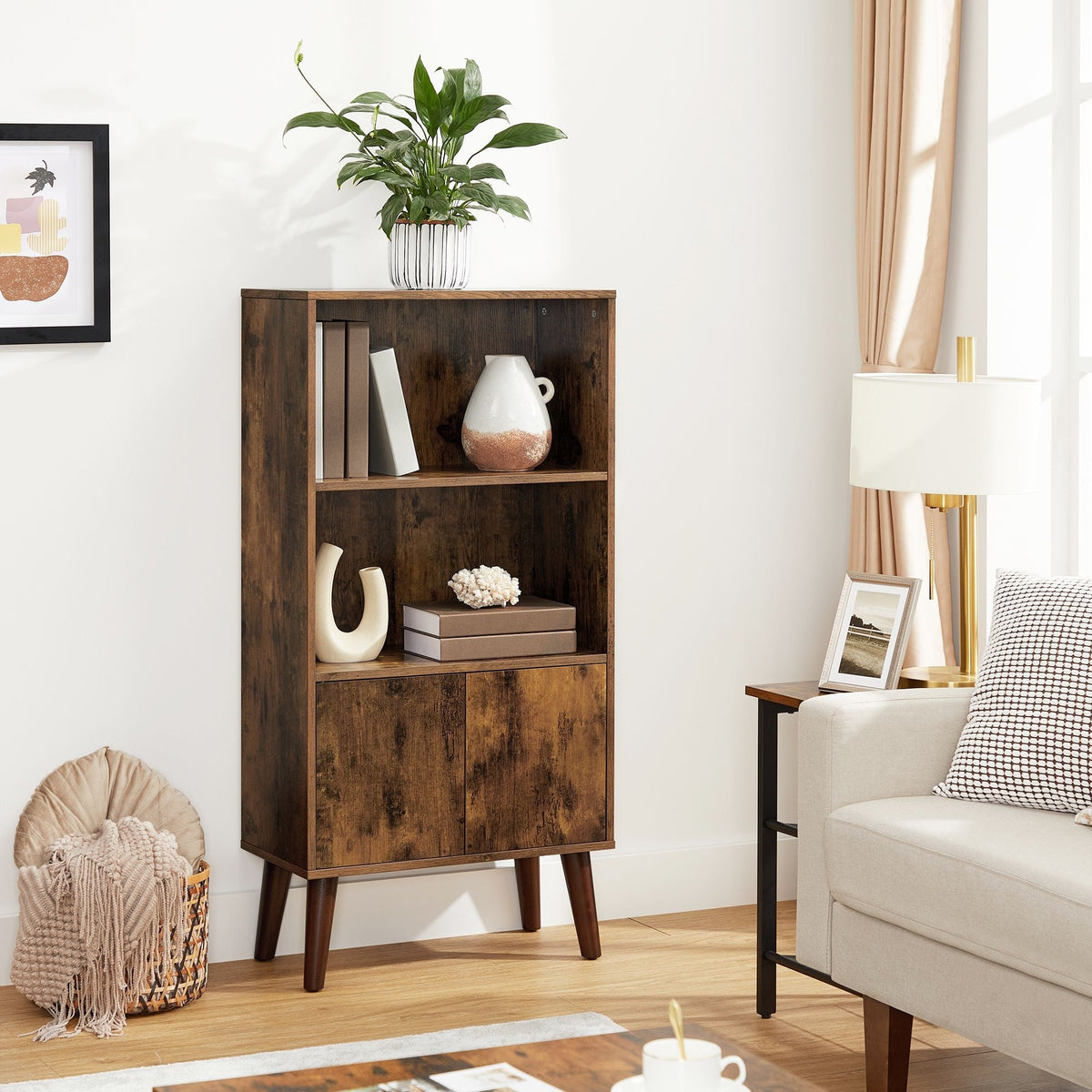Songmics Home 3-Tier Rustic Brown Retro Cabinet with Steel Frame