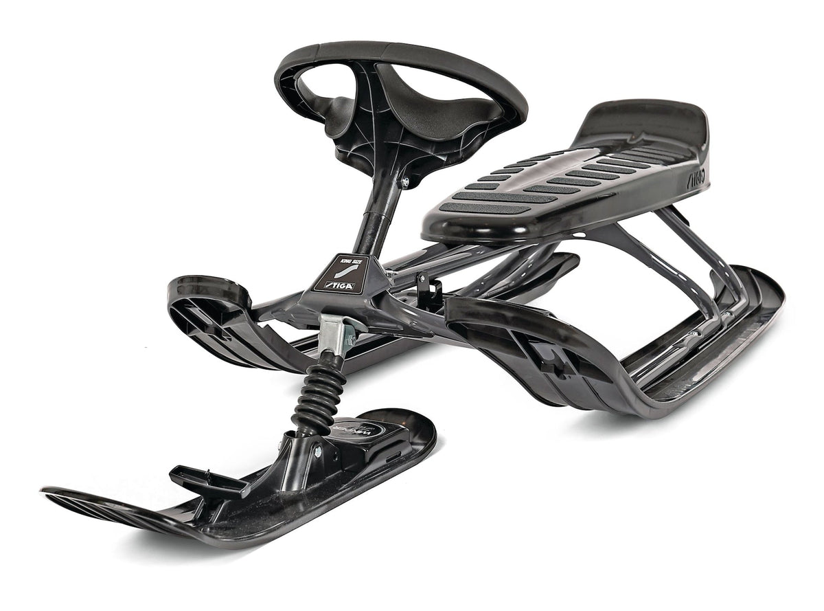 Stiga GT King Size Kids' 2-Person Winter Snow Racer Sled with Steering Wheel & Brakes, Grey