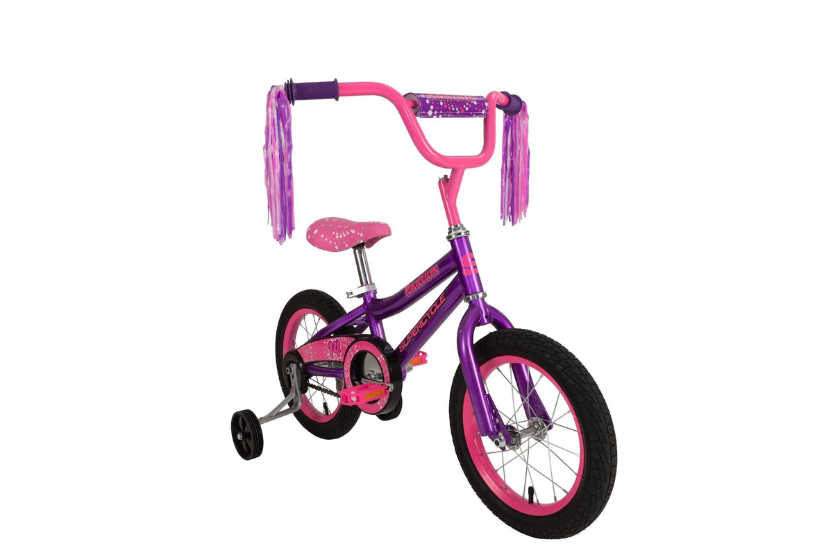 Supercycle Radium Kids' Bike with Training Wheels, Purple, 14-in