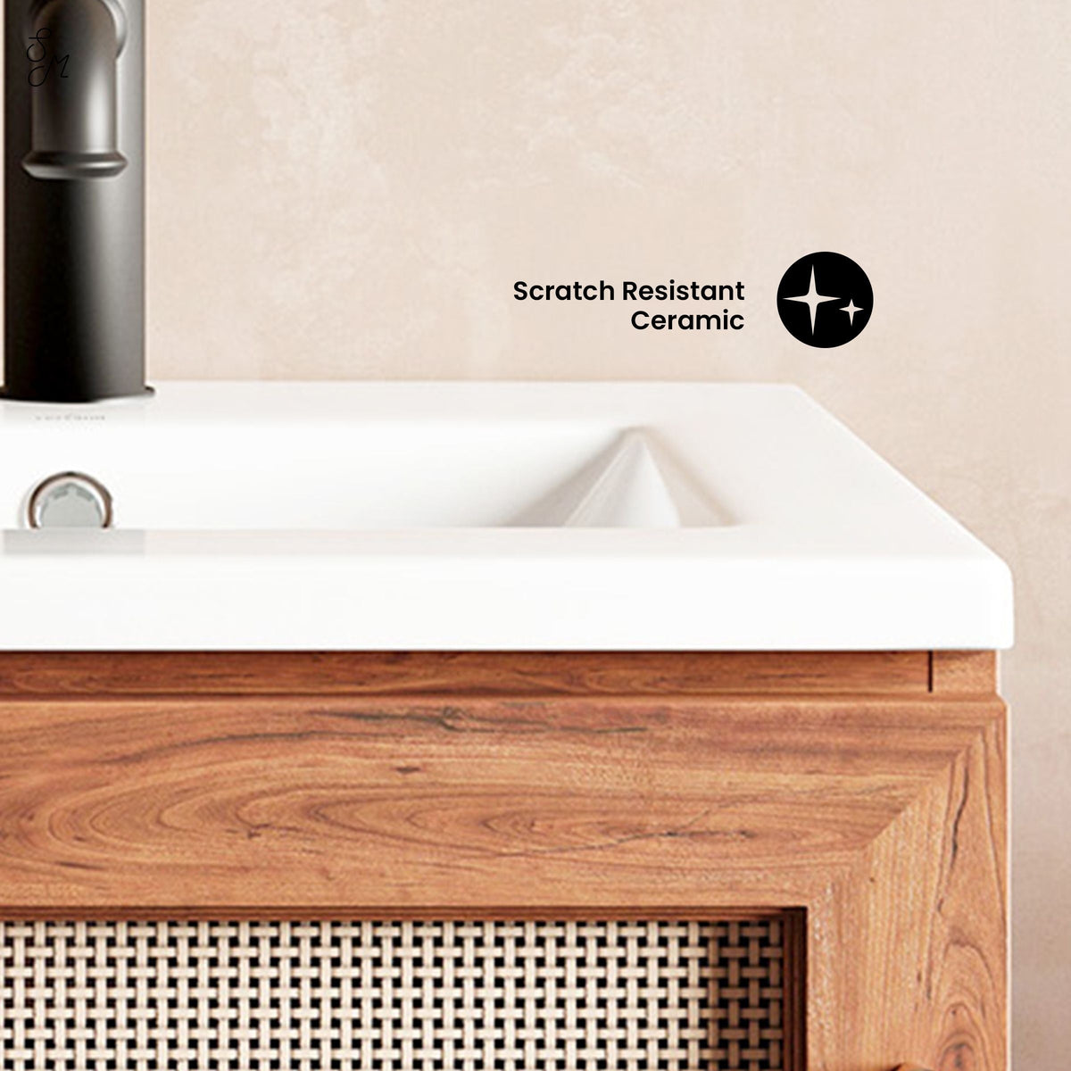Swiss Madison Ceramic Square Vanity Sink Top, 18-in