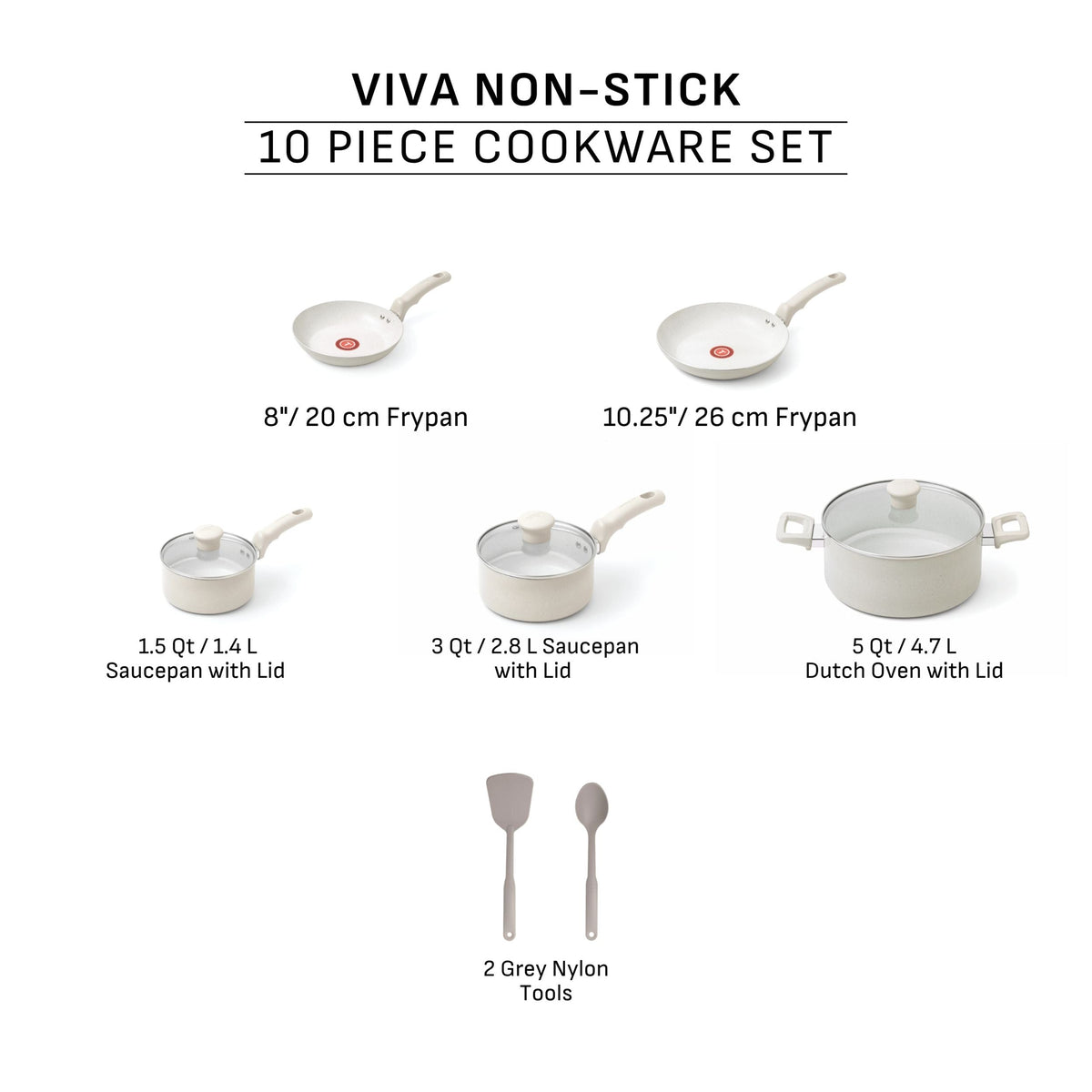 T-fal Beige 10-Piece Non-Stick Set, Beige