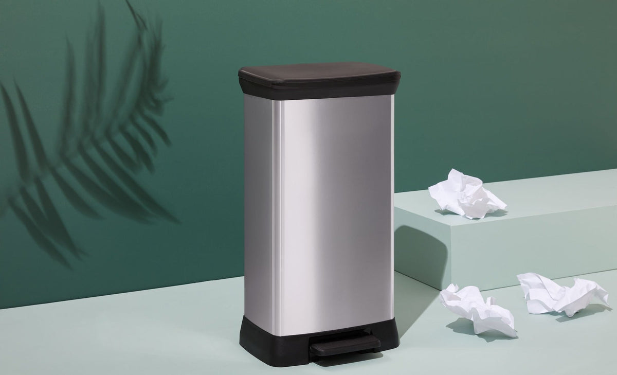 type A Slim Silver Plastic Rectangular Step Garbage Can, 50-L