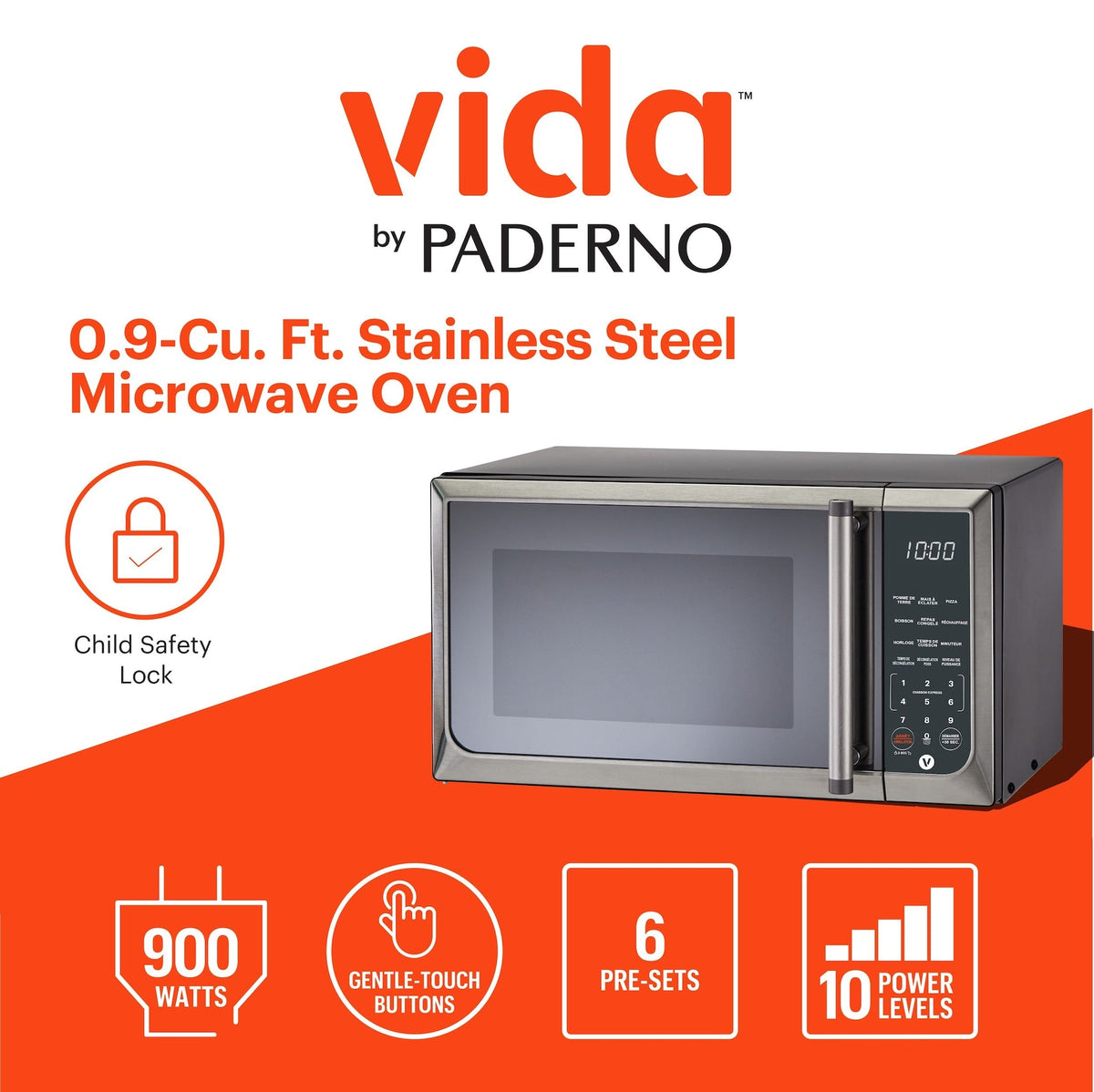 Vida Microwave, Stainless Steel, 0.9-cu-ft