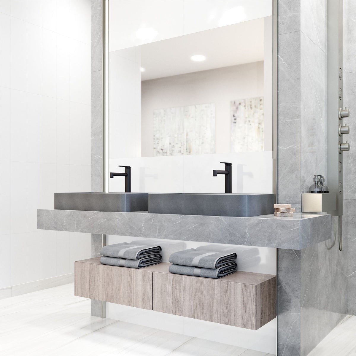 VIGO Basilica Gothic ConcretoStone 23x14-in Deep Grey Bathroom Sink/Basin with Rectangular Vessel