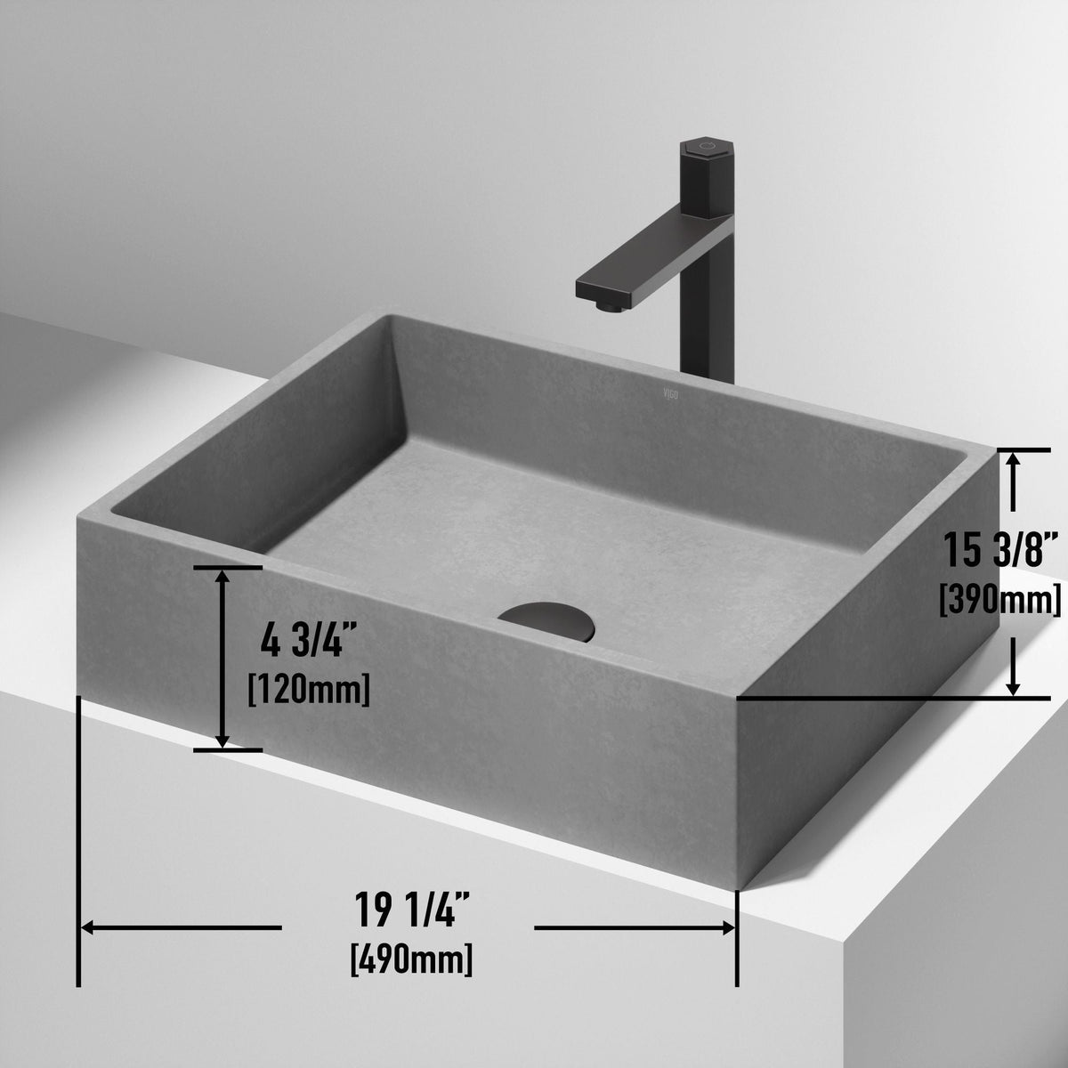 VIGO Coca Gothic ConcretoStone 19x15-in Deep Grey Bathroom Sink/Basin with Rectangular Vessel