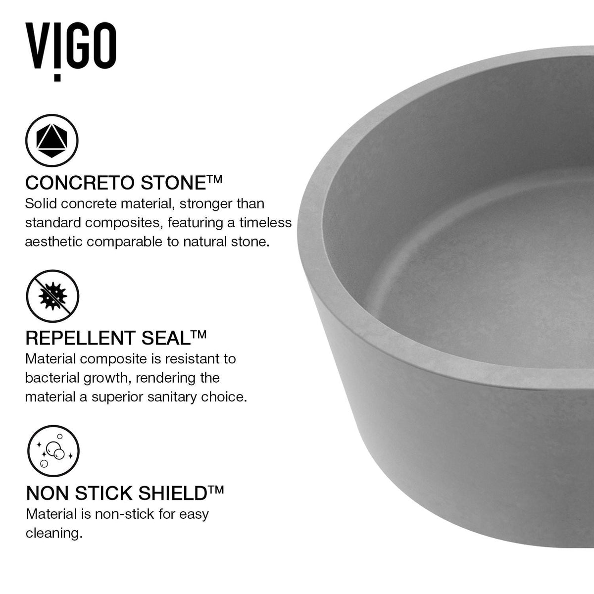 VIGO Giralda Gothic ConcretoStone 16x11-in Deep Grey Bathroom Sink/Basin with Rectangular Vessel