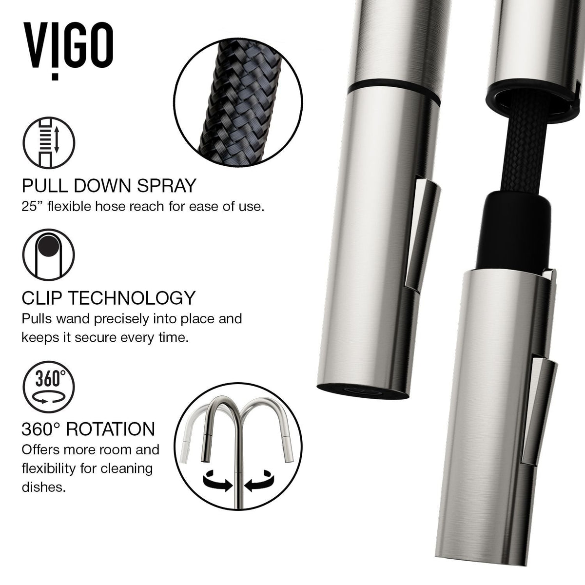 VIGO Greenwich Single Handle Pull Down Sprayer Kitchen Faucet with Deck Plate, Stainless Steel