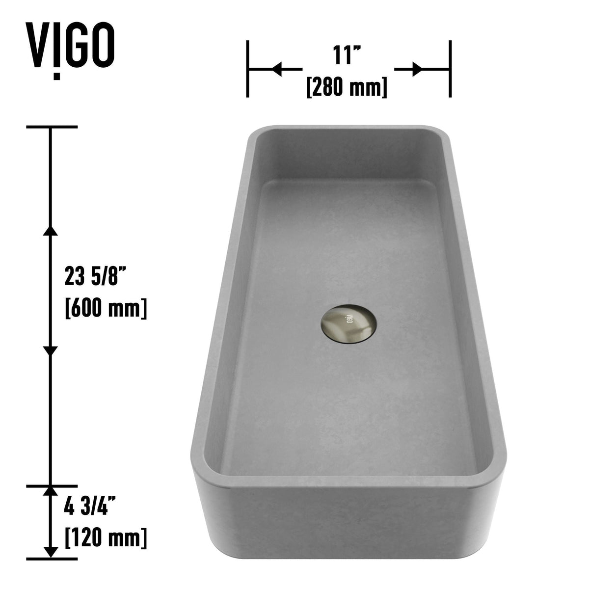 VIGO Palazzo Gothic ConcretoStone Grey Bathroom Sink/Basin Set with Niko Faucet and Rectangular Vessel