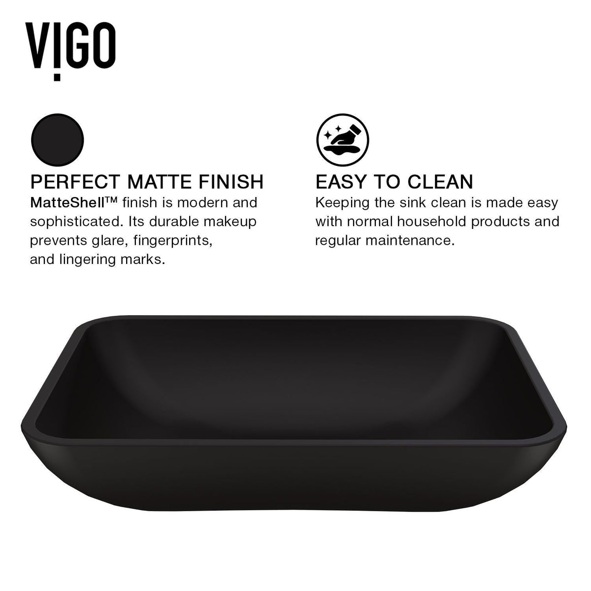 VIGO Sottile MatteShell Matte Black Bathroom Sink/Basin Set with Lexington Faucet and Glass Rectangular Vessel