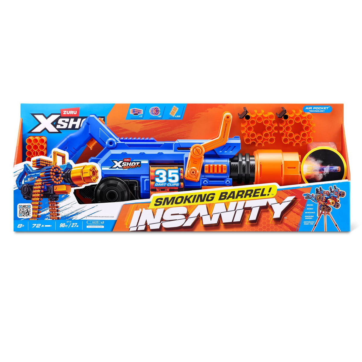 Zuru X-Shot Insanity Smoking Barrel Foam Dart Toy Blaster with 72 Darts