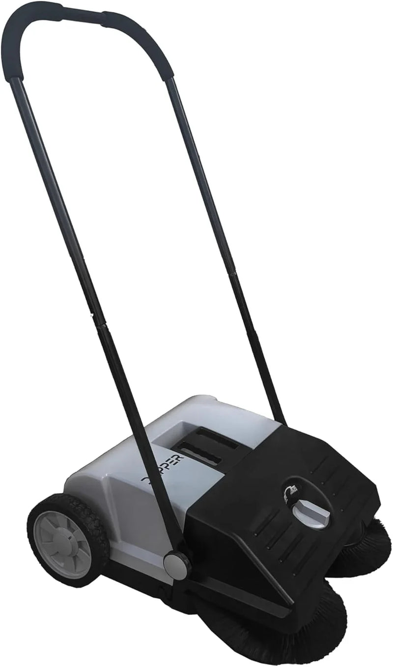 Walk-Behind Outdoor Hand Push Floor Sweeper - 5.25 Gallon Capacity - 25.5" Sweeping Width - Sweeps up to 27,900 ft² / Hour, Grey D3
