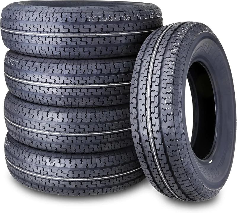 set of 4 Heavy Duty Trailer Tires ST205/75R15 205 75 15 10-Ply Load Range E Steel Belted Radial w/Scuff Guard R9