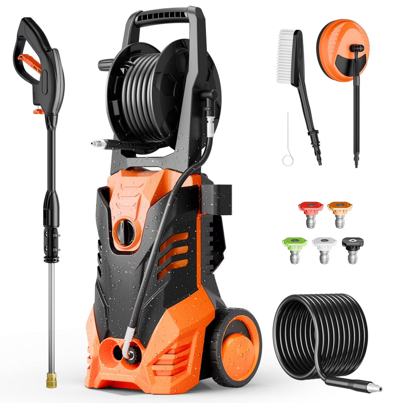 Electric Pressure Washer, 3800PSI 2.6 GPM Power Washer Machine with Hose Reel,4 Quick Connect Nozzles, Foam Cannon, for Cars, Patios, and Floor... G3