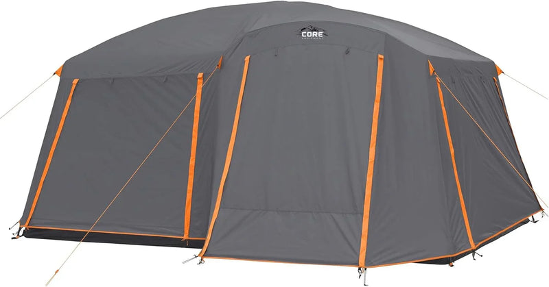 CORE Straight Wall Cabin Tents | 10 Person / 11 Person / 12 Person Large Multi Room Family Tents for Car Camping & Outdoor Adventures M4