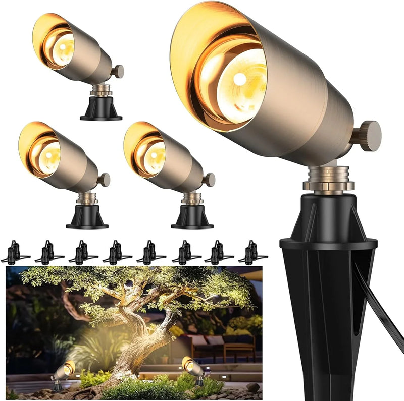 Solid Brass Outdoor Uplights & Accent Light Fixtures, Heavy Duty 12V Low Voltage LED Landscape Lighting Bronze, Wired Spotlights for Garden,Lawn,Patio and Yard Without LED Bulb (12 Pack) Q7
