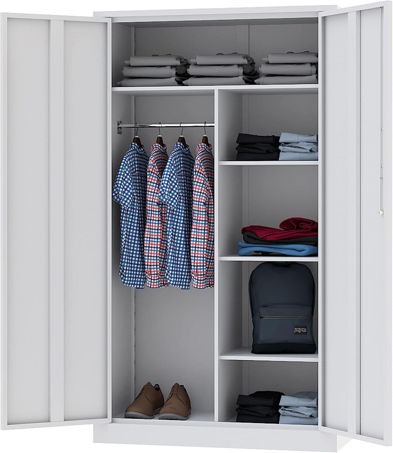 Metal Storage Cabinets Locker with Lock Door, 72'' Clothing Coat Steel Storage Freestanding Wardrobe for Office, Home, School, Employee,Gym,Fire Department (1PC-Black) I5
