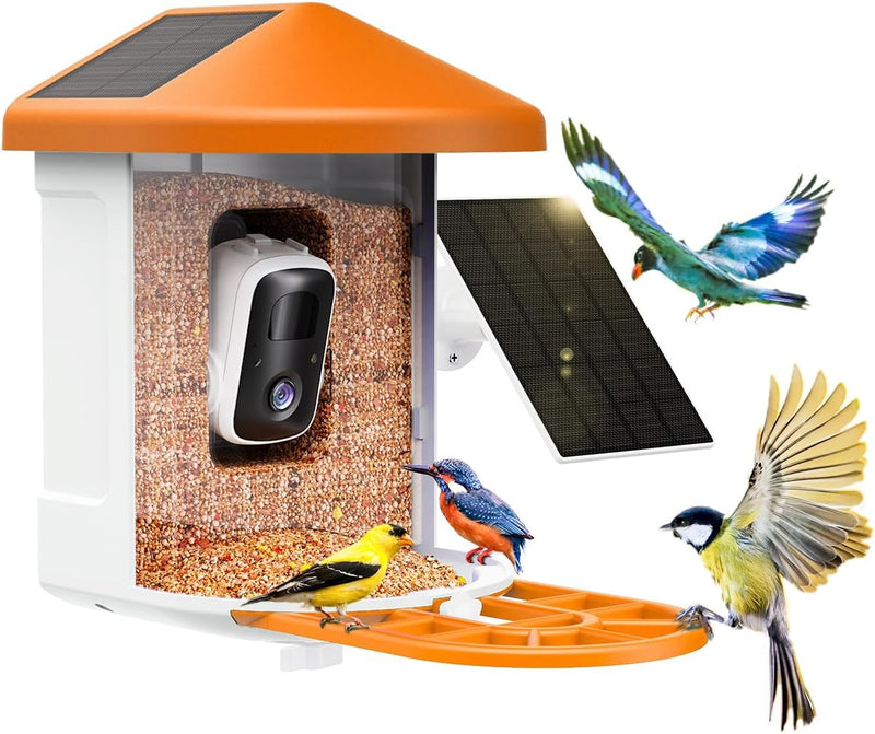 Bird Feeder with Camera with AI Identify Birds Species Solar Panel, Smart Bird House with Cam, 2K Live View, Instant Arrival Alerts J6