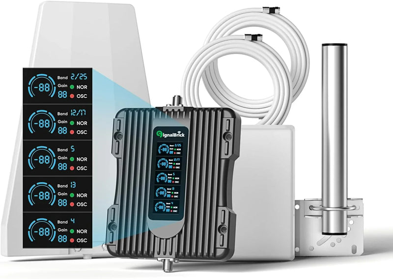 A home-use mobile phone signal booster with a liquid crystal display, a five-band mobile phone signal booster, with a coverage area of up to 5000 square feet. R4