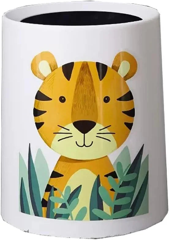 Trash Can No Lid Cute Kitchen Living Room Children's Room Bedroom Office Garbage Can Large Waste Paper Basket Toilet (Color : Tiger) V7
