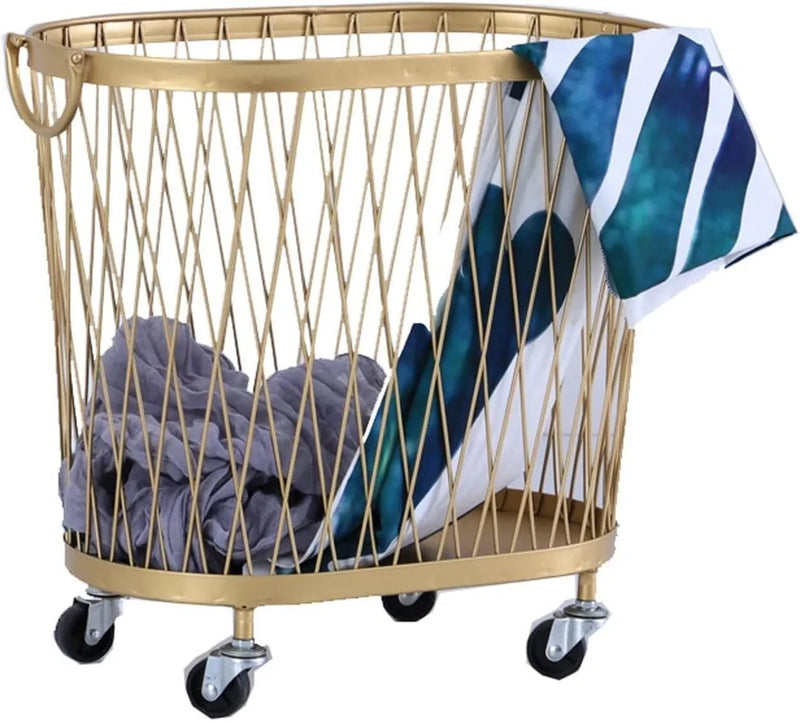 Laundry Hamper with Wheels, Round Mesh Metal Rolling Basket, Iron for Bathroom, Bedroom, Room, Toy & Clothes Storage - 45 * 42.5cm M4