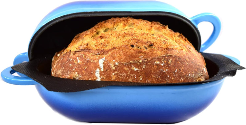 Super Simple Craft Bread Set. Cast iron Dutch oven [compact 2-bowl capacity] and perforated non-stick silicone liner. V4