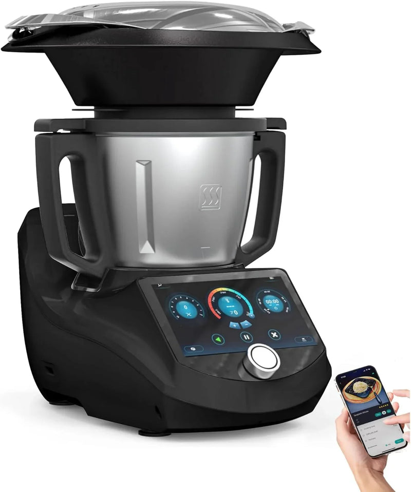 Smart Food Processor UltraCook All-in-One Auto Cooking Machine,3.5L Capacity,600 Online Recipes, Built-in Scale, 7 inch TFT Screen, Self-Cleaning, Multifunctional Kitchen Appliance (CR-7-Black) V4