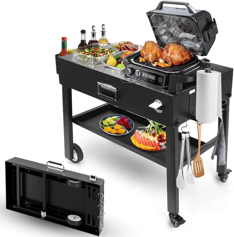 Foldable barbecue table cart, black stone portable frying pan, Weber, Onni pizza oven - Portable outdoor barbecue preparation table, equipped with a bag, very suitable for camping and tailgate events. Z5