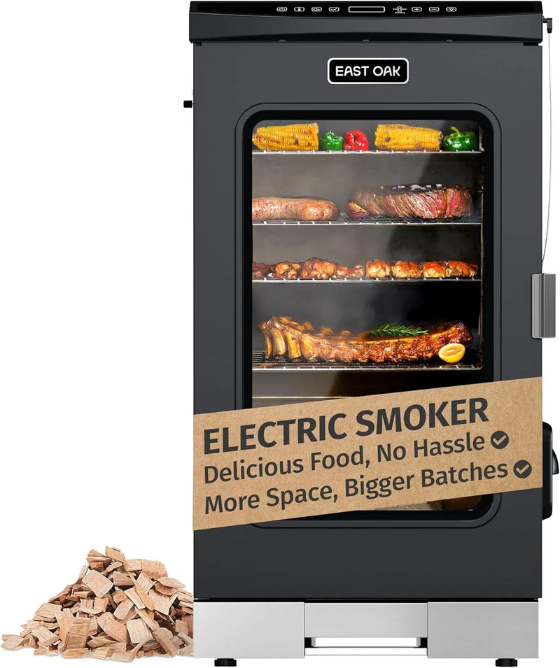 30" Electric Smoker, Outdoor Smoker with Glass Door & Meat Thermometer, 725 Sq Inch Large Capacity, 4 Detachable Racks for Backyard BBQ, Party, Outdoor Cooking Night Blue A6
