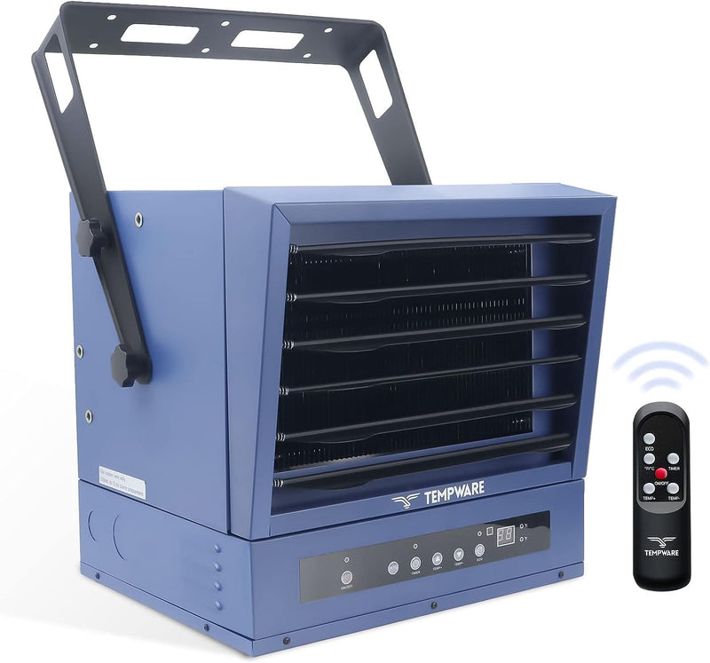 Electric Garage Heater, 7500-Watt Digital Fan-Forced Ceiling Mount Shop Heater with Full-Function Remote, 240-Volt Hardwired 12-Hour Timer, Ideal for Workshop Blue C0