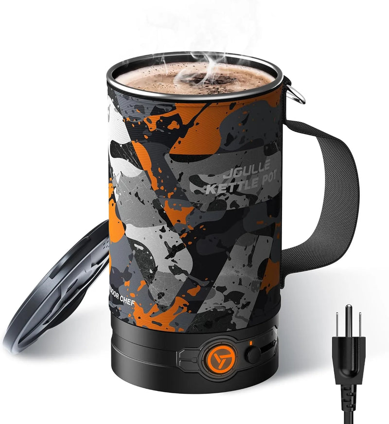 Electric Kettle, Multi-Functional Portable Travel Water Boiler Cooker, 30 oz Electric Kettle for Coffee, Cooking, Popcorn Maker, Camping RV Essentials O9