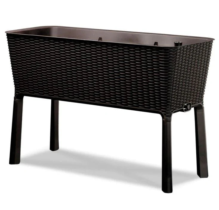 Dark Brown Wicker Raised Garden Bed Planter w/ Water Indicator A8
