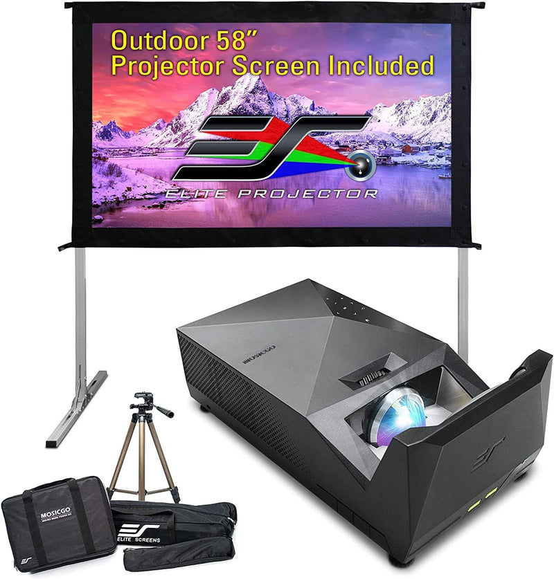 Projector ultra-short focal length portable outdoor family courtyard movie night projector, waterproof projector, 1080p resolution, 1500 lumens, supports Bluetooth and built-in battery, compatible with iOS TV platform I1