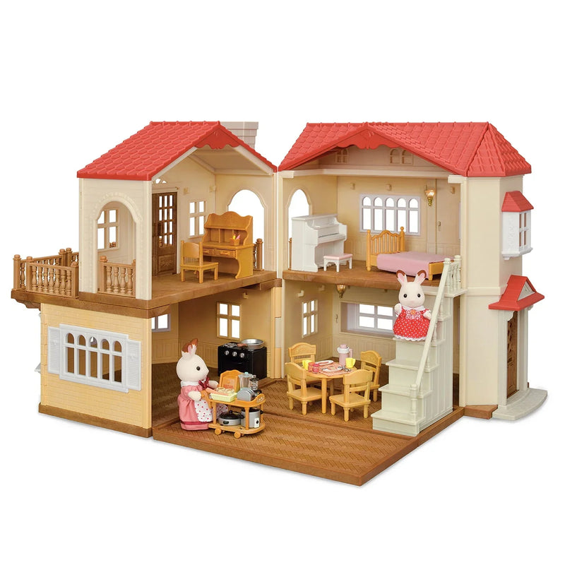 Calico Critters Red Roof Country Home, Dollhouse Playset with Figures, Furniture and Accessories E0