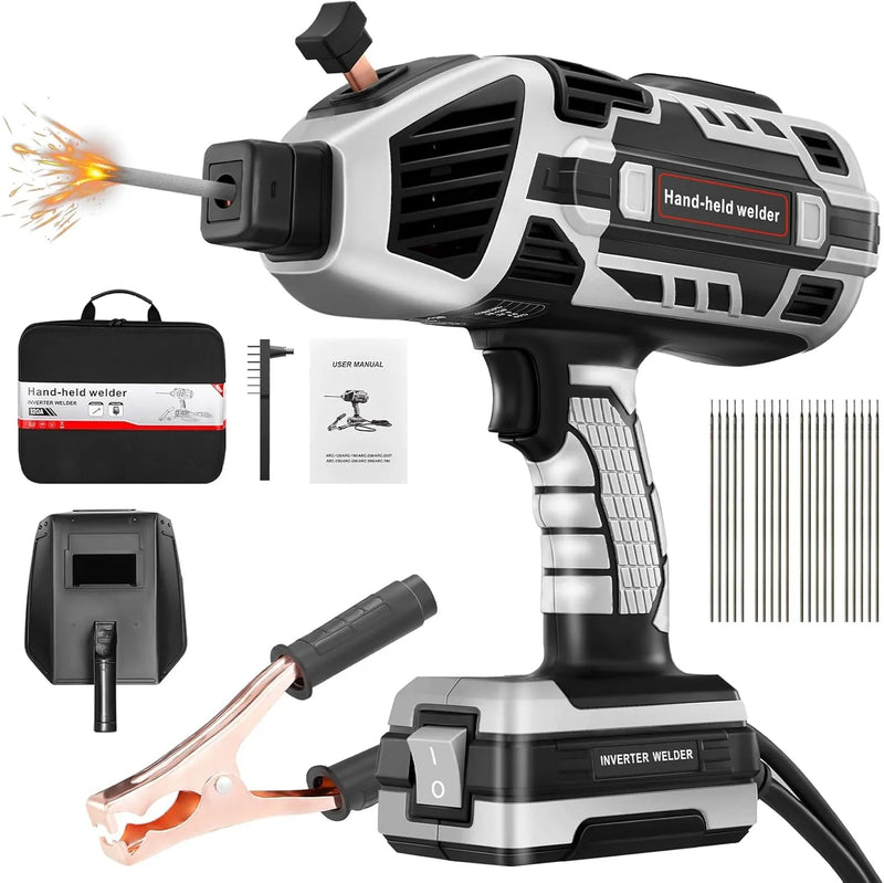 Portable Electric Welding Machine,110V Portable Welder Handheld with IGBT Inverter 5 Variable Current Adjustment,Portable ARC Welder Gun, Fits for 3/32" Wire Rods (Grey) N4