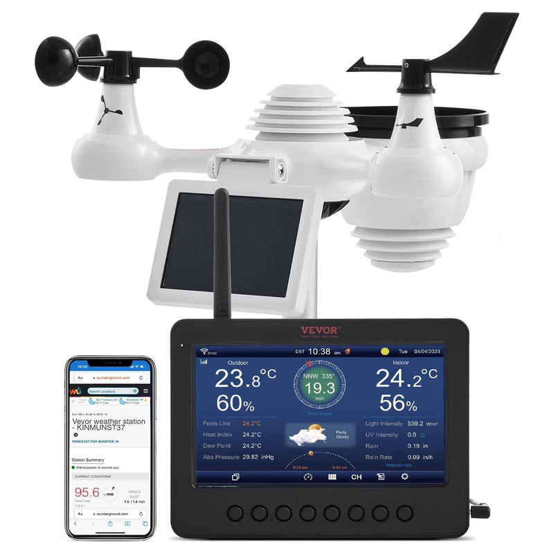 VEVOR 7-in-1 Wireless Weather Station with Wi-Fi,7 in TFT Colorful Display, Solar-Powered Outdoor Sensor, Indoor Outdoor Monitoring, Includes... R8