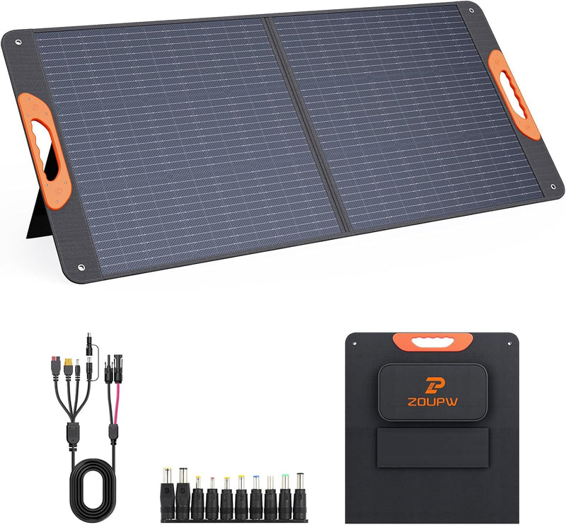 200 Watt Portable Solar Panel for Power Station,RV Essentials,200W 20V Foldable Solar Charger with Solar Cable,23.5% High Efficiency IP67 Waterproof 4 Kickstands for Camping RV Road Trip Q4