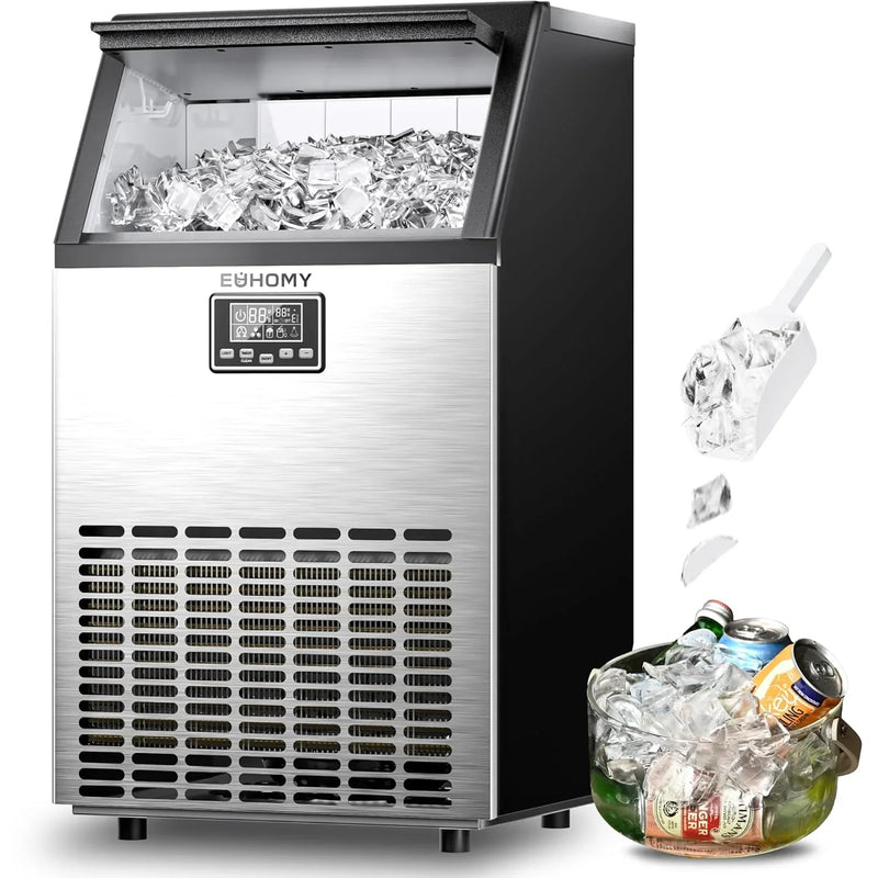 Commercial Ice Maker Machine, 100lbs/24H Stainless Steel Under Counter ice Machine with 33lbs Ice Storage Capacity, Freestanding Ice Maker. E6